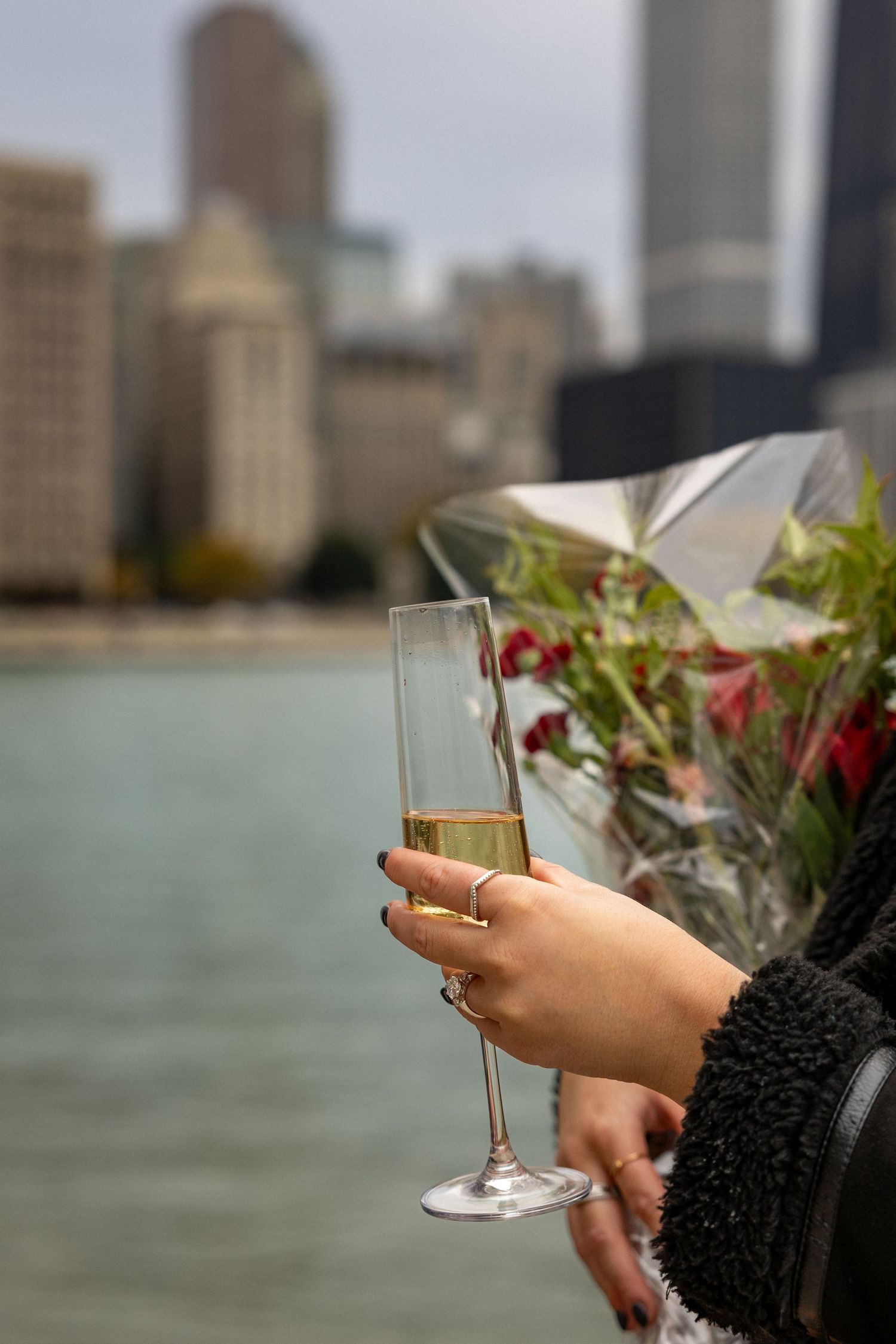 After Sean proposed to Sydney at Milton Lee Olive Park near Navy Pier in Chicago!