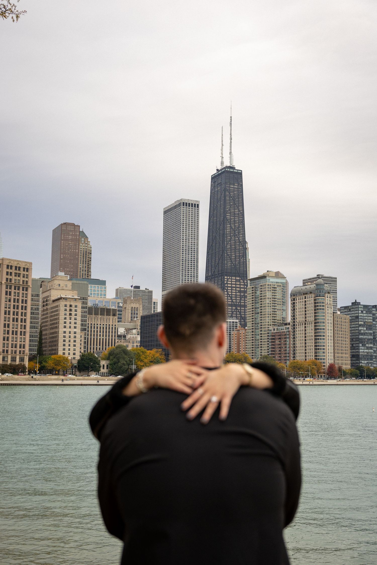 After Sean proposed to Sydney at Milton Lee Olive Park near Navy Pier in Chicago!