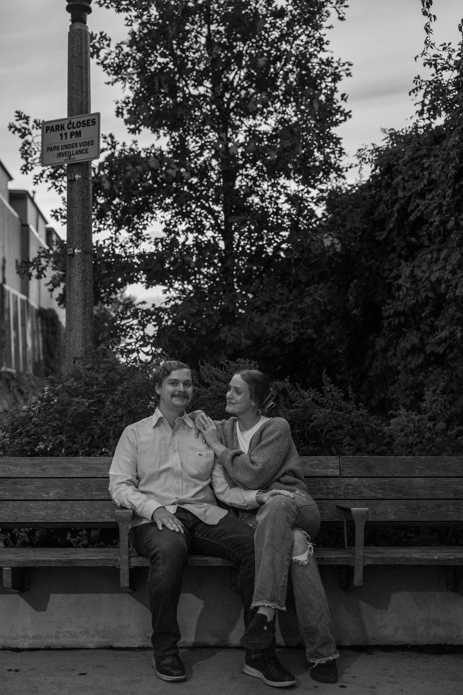 A sunset engagement session at the 606 walking trail