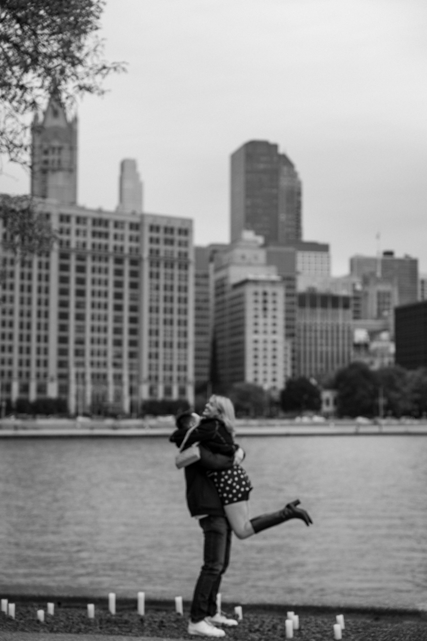 After Sean proposed to Sydney at Milton Lee Olive Park near Navy Pier in Chicago!