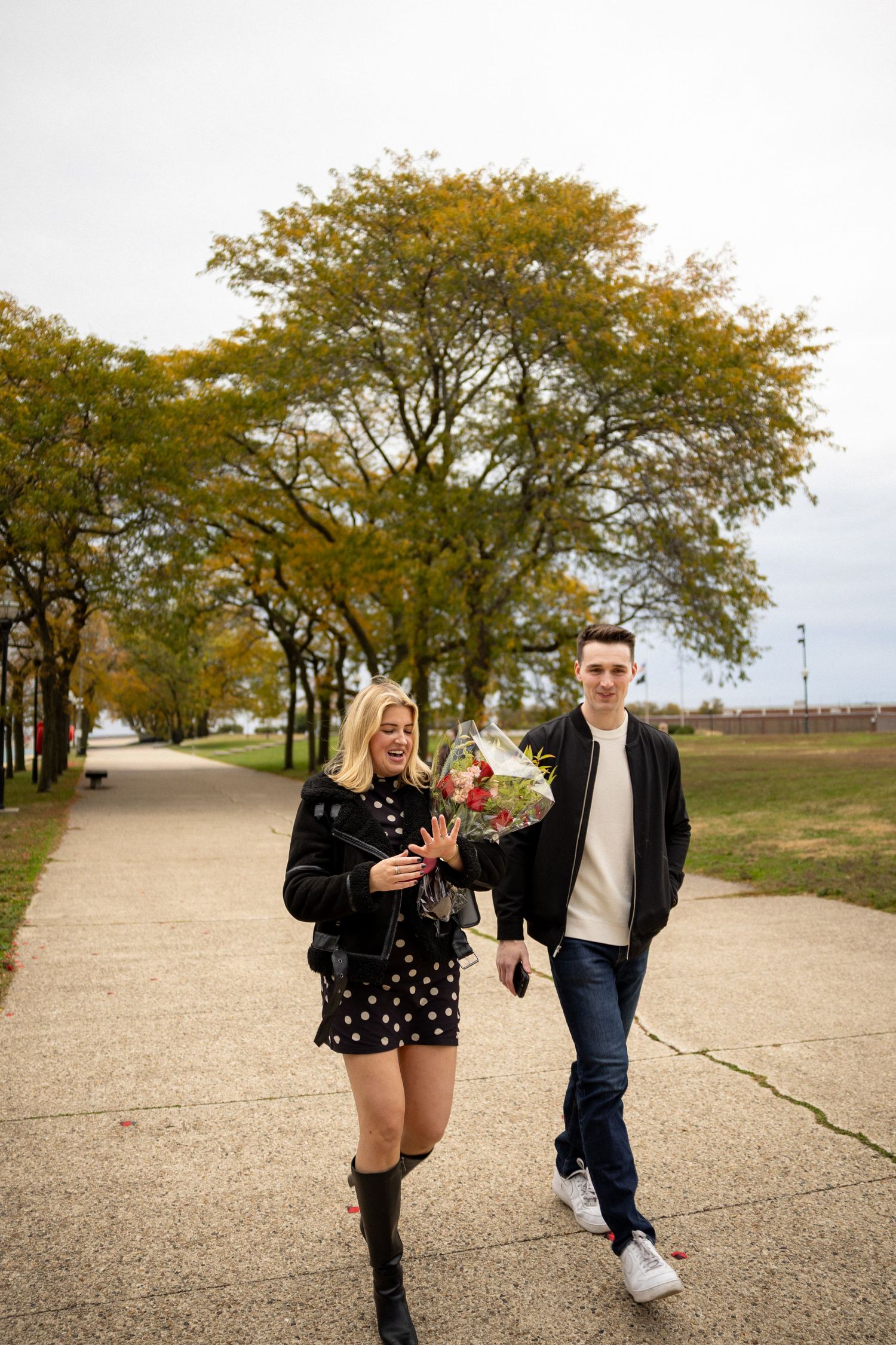 After Sean proposed to Sydney at Milton Lee Olive Park near Navy Pier in Chicago!