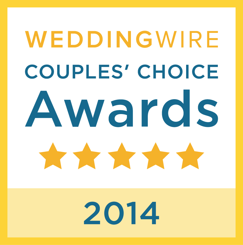 WeddingWire Couples' Choice Awards 2014 badge featuring five gold stars on a clean white and yellow design.