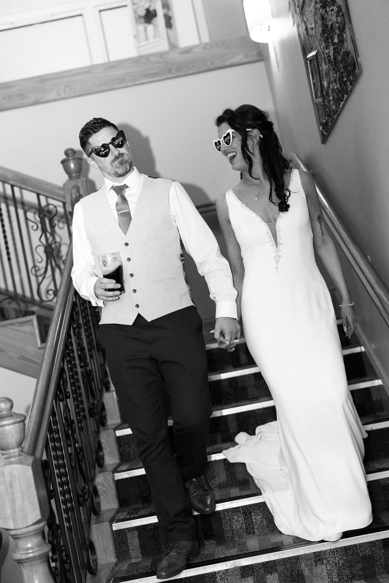 Bride and groom holding hands