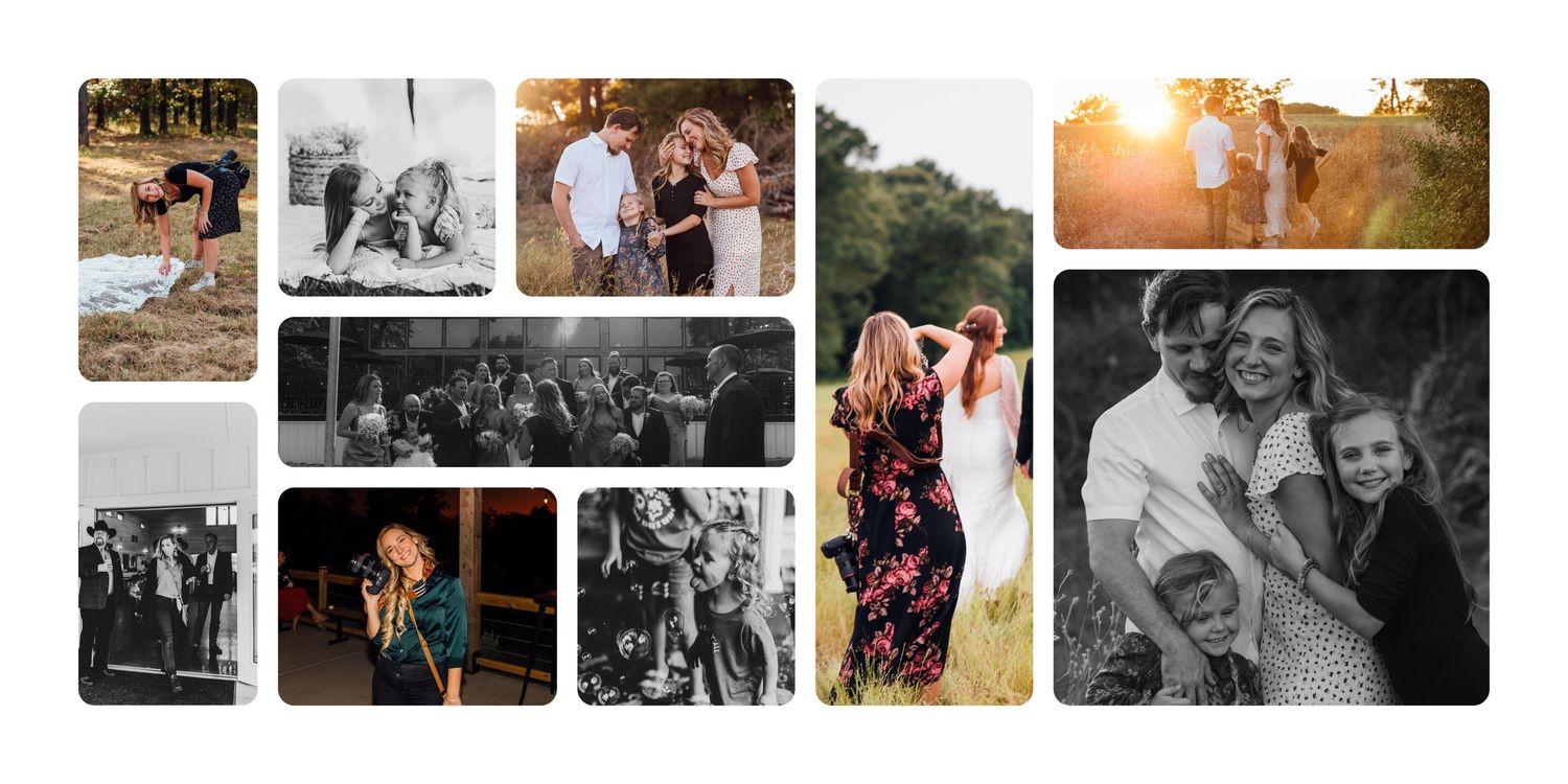 A collage of vintage and modern wedding photographs showing couples and celebrations in black and white and color tones.