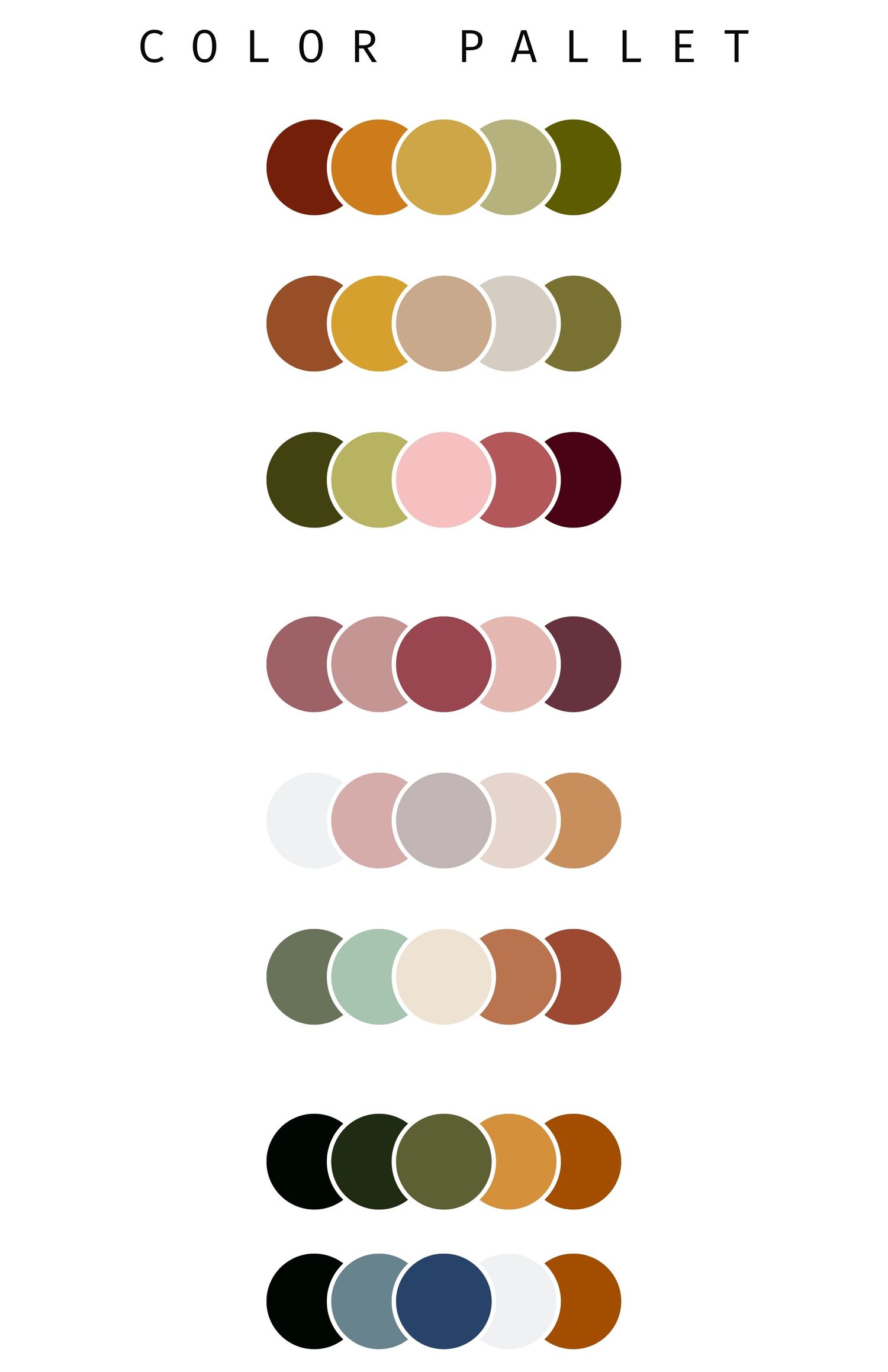Collection of earth-toned color palettes arranged in horizontal stripes.