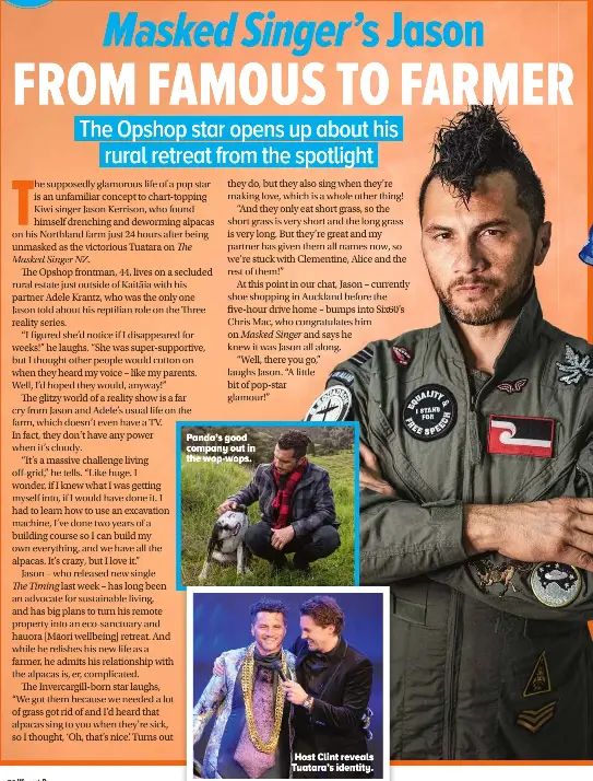 Magazine article featuring rustic photos and a person wearing a military-style jacket against a dark background.