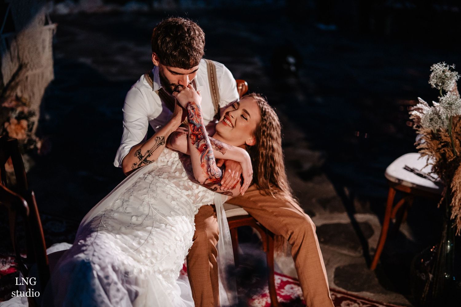 Romantic wedding dance photos showing tender moments between bride and groom during their first dance.