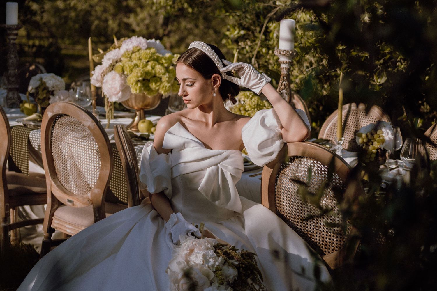Bride enjoying serene moments among olive trees in Istria, Croatia