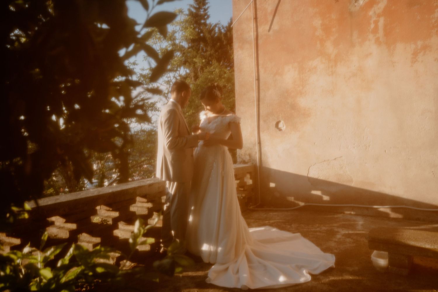 Newlyweds reading their vows during sunset in Labin – Istria, Croatia
