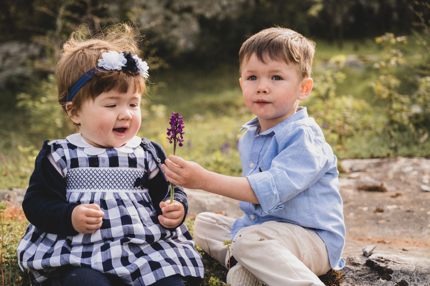 Brother and sister enjoying a playful moment together – Istria, Croatia