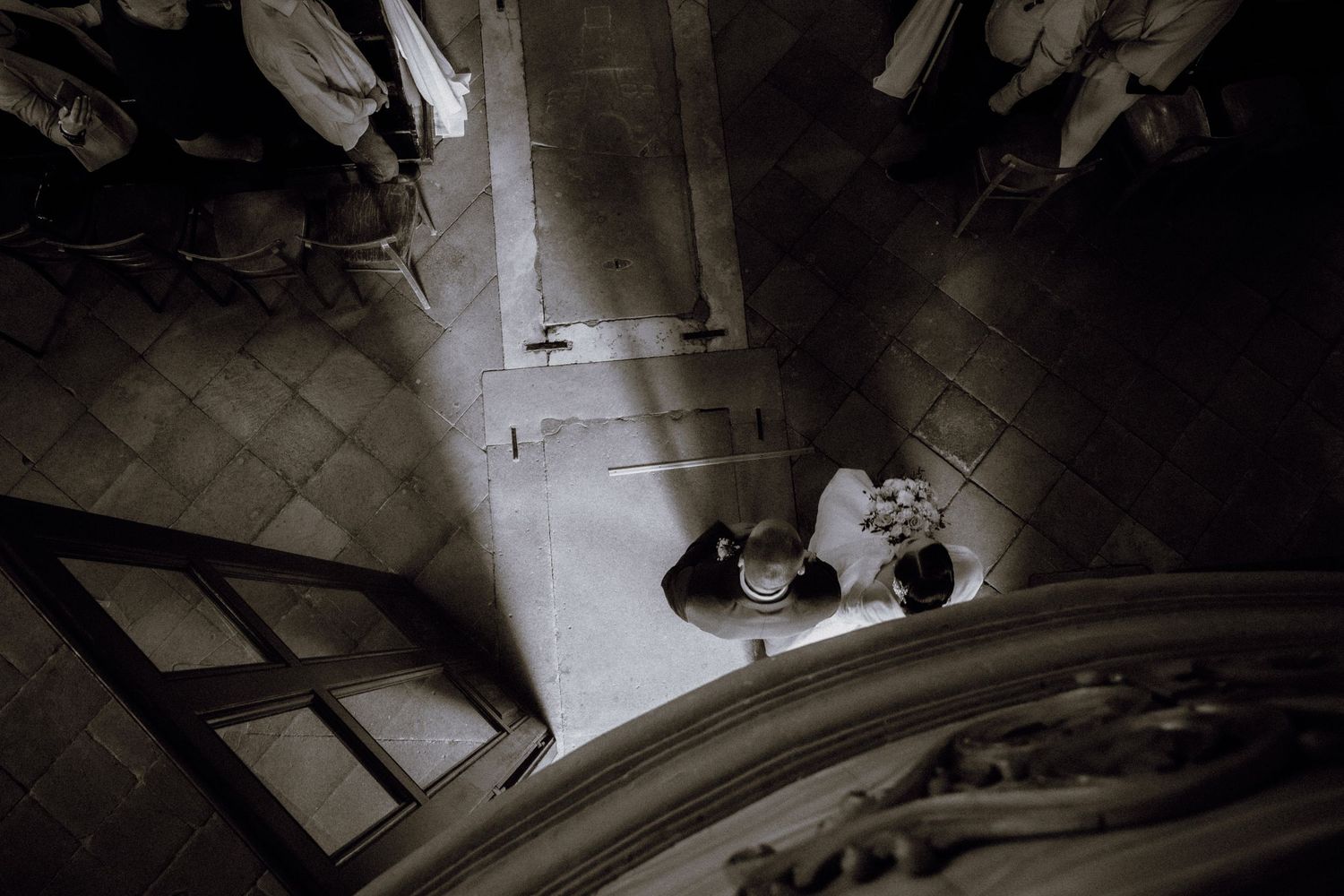 Bride being walked into the church by her father – Labin, Istria, Croati