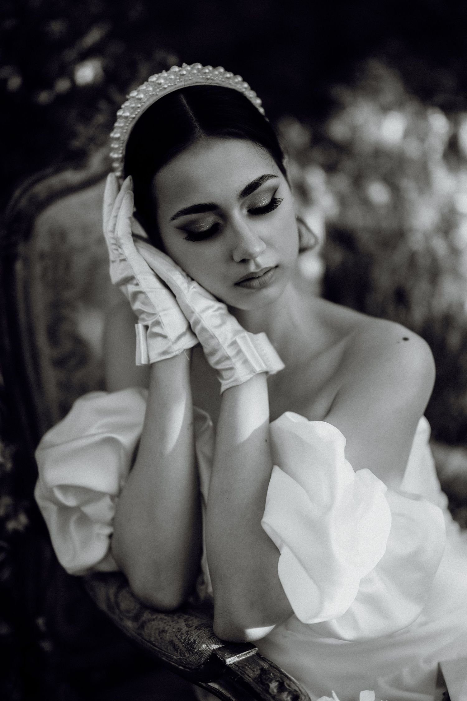 Mysterious and romantic bridal portrait in an Istrian olive orchard, Croatia