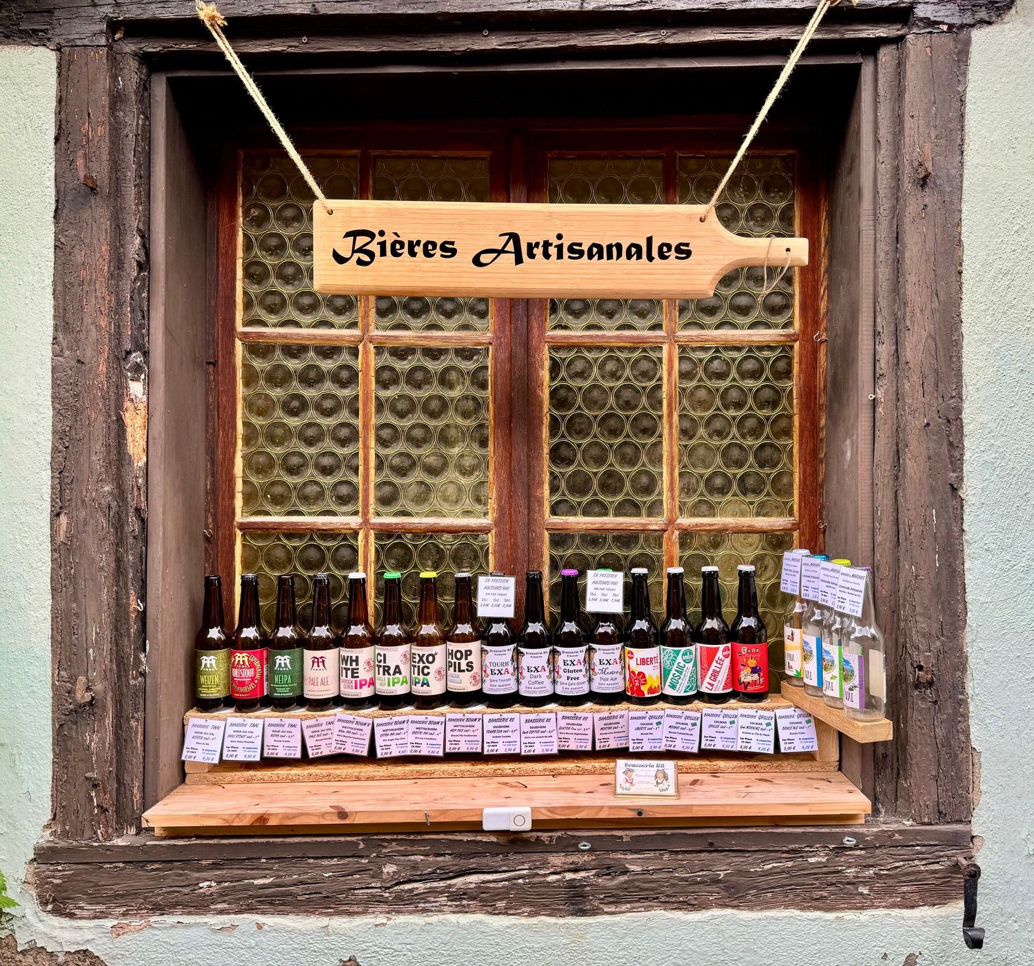 Beer bottles in Eguisheim, Fr