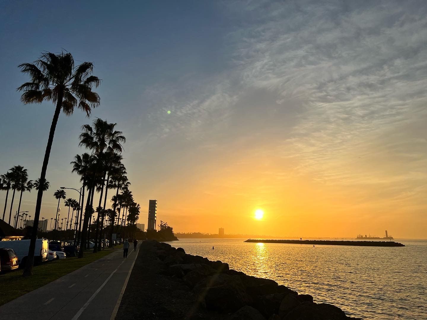 Long Beach boardwalk at sunset