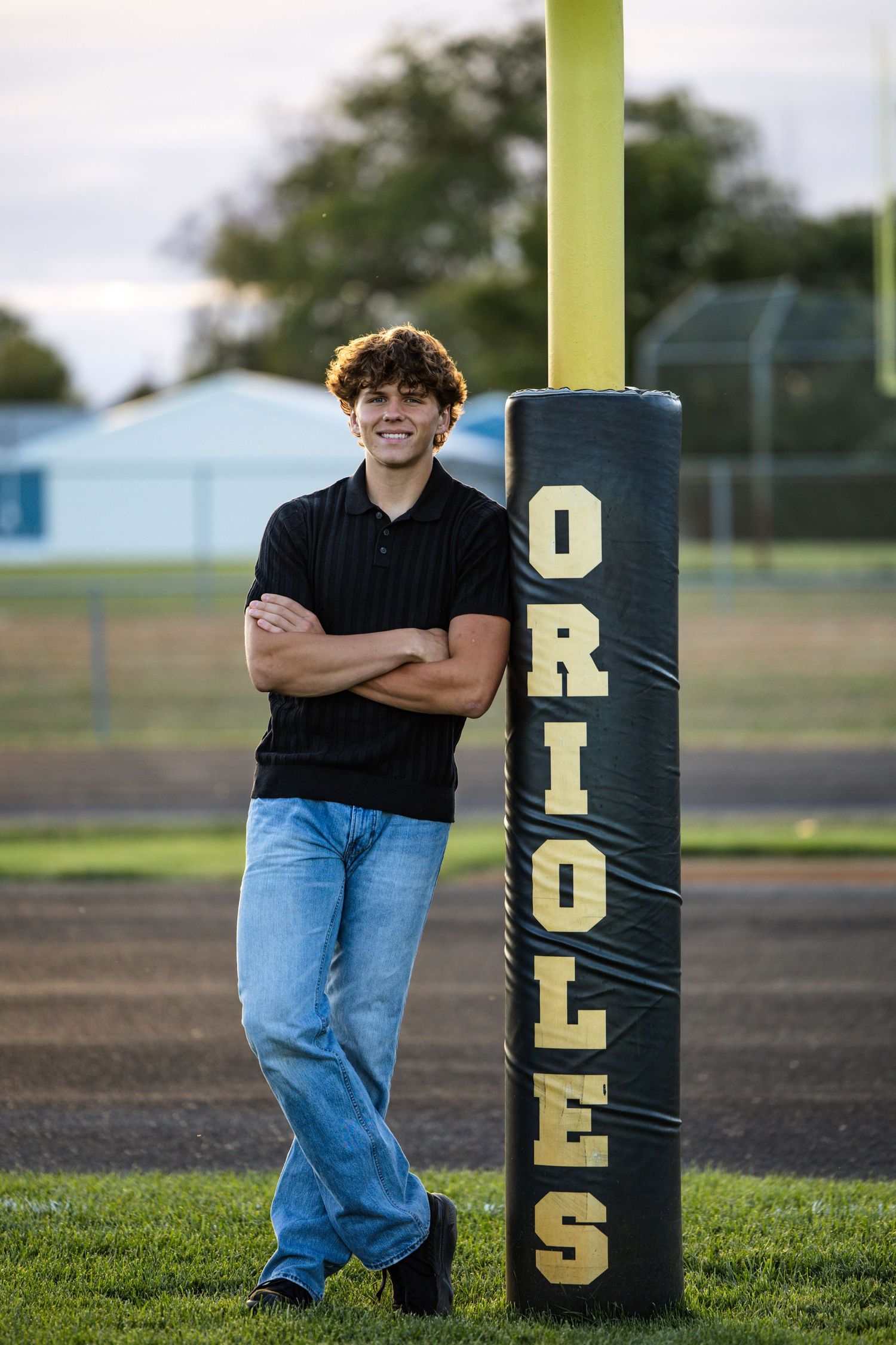 men senior picture, football, goal post