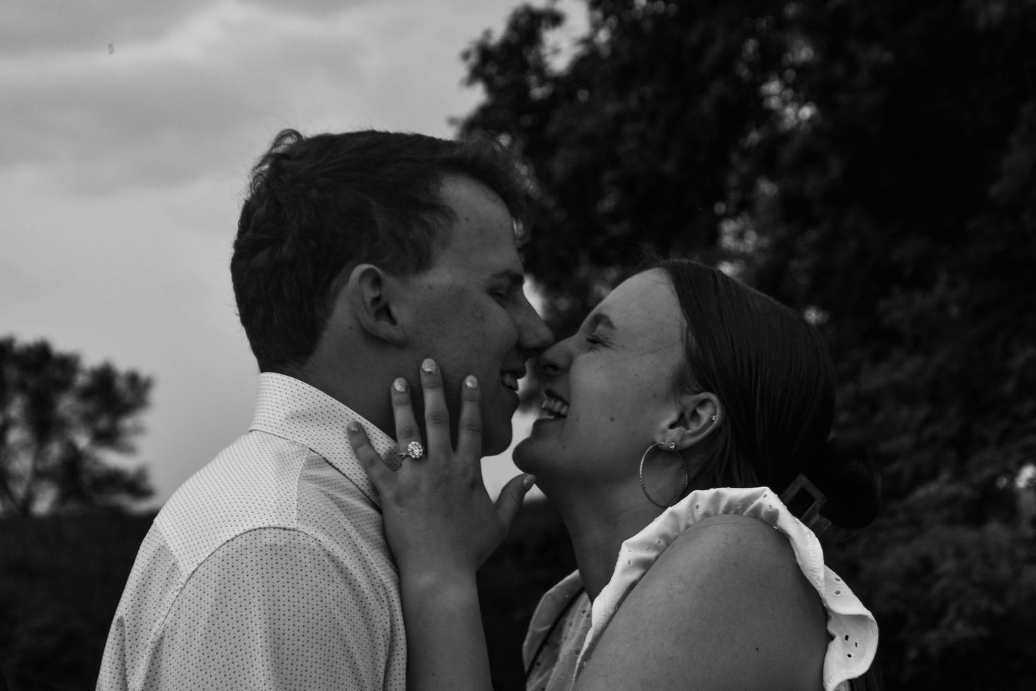 black and white engagement photo