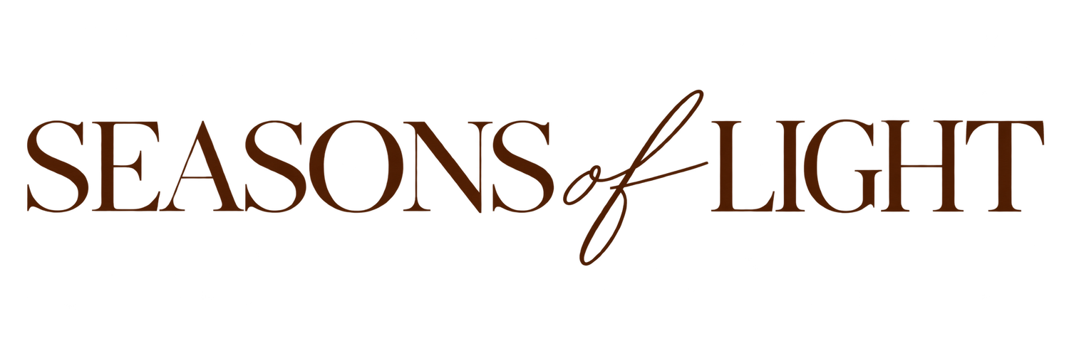 Seasons of Light elegant brown logo with cursive script accent on white background.