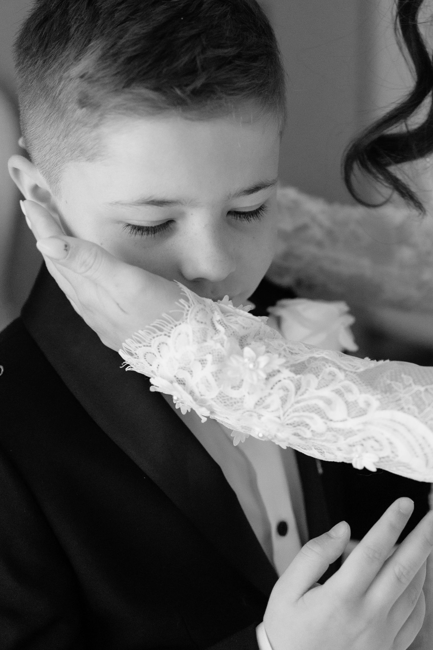 mother and son intimate wedding moment