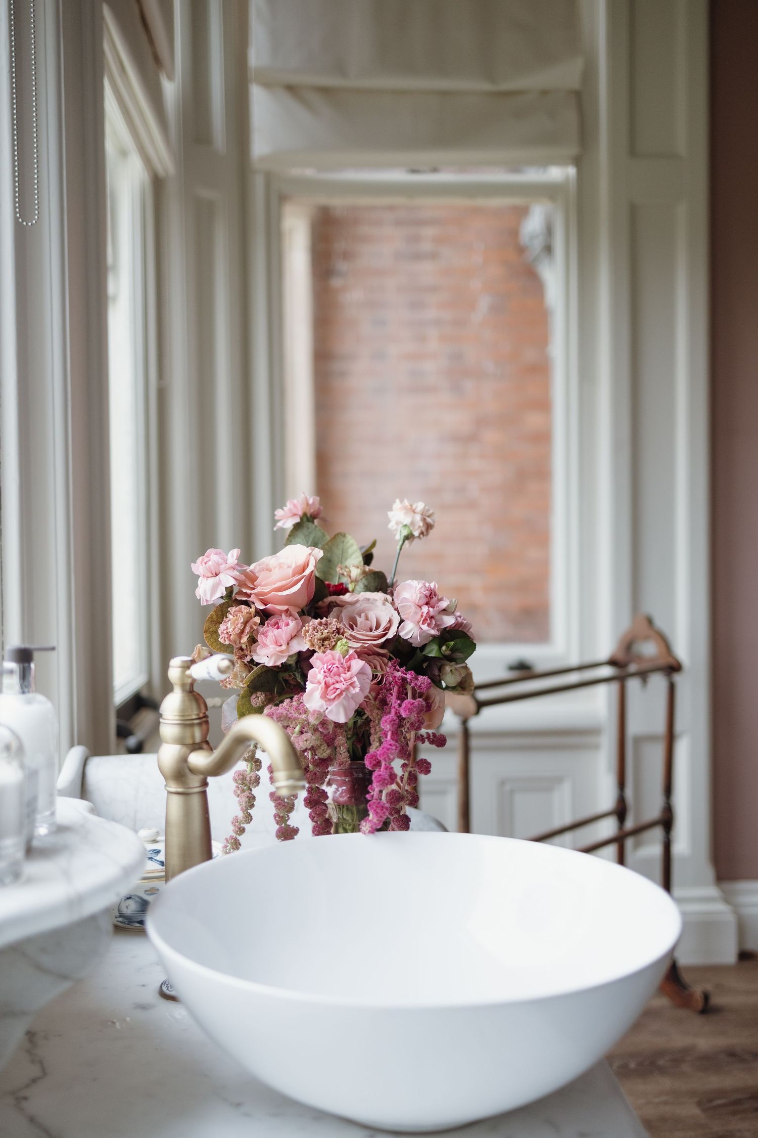 bouquet styled on antique dresser at Berwick House