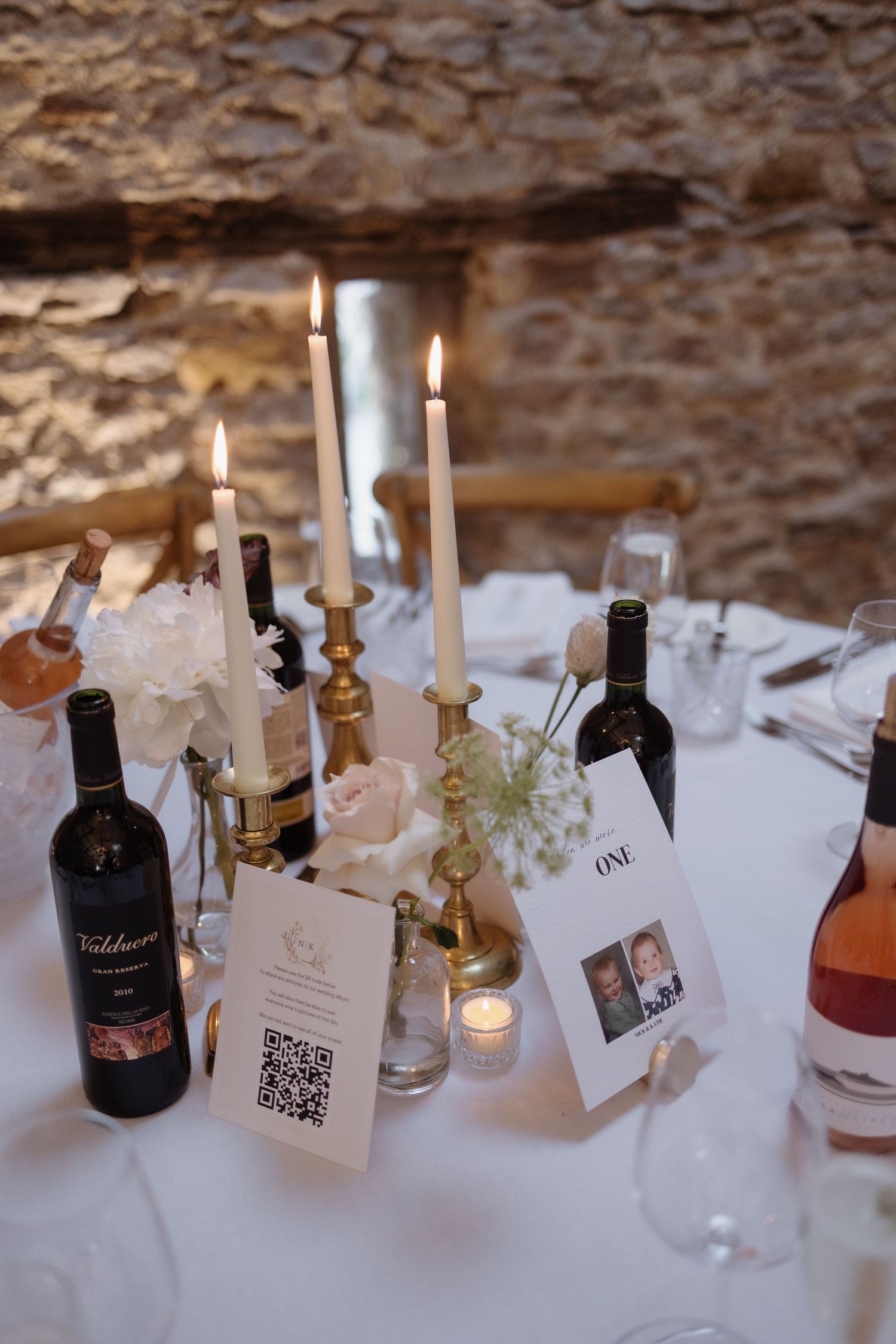 Elegant wedding table styling with candles at Holesfoot