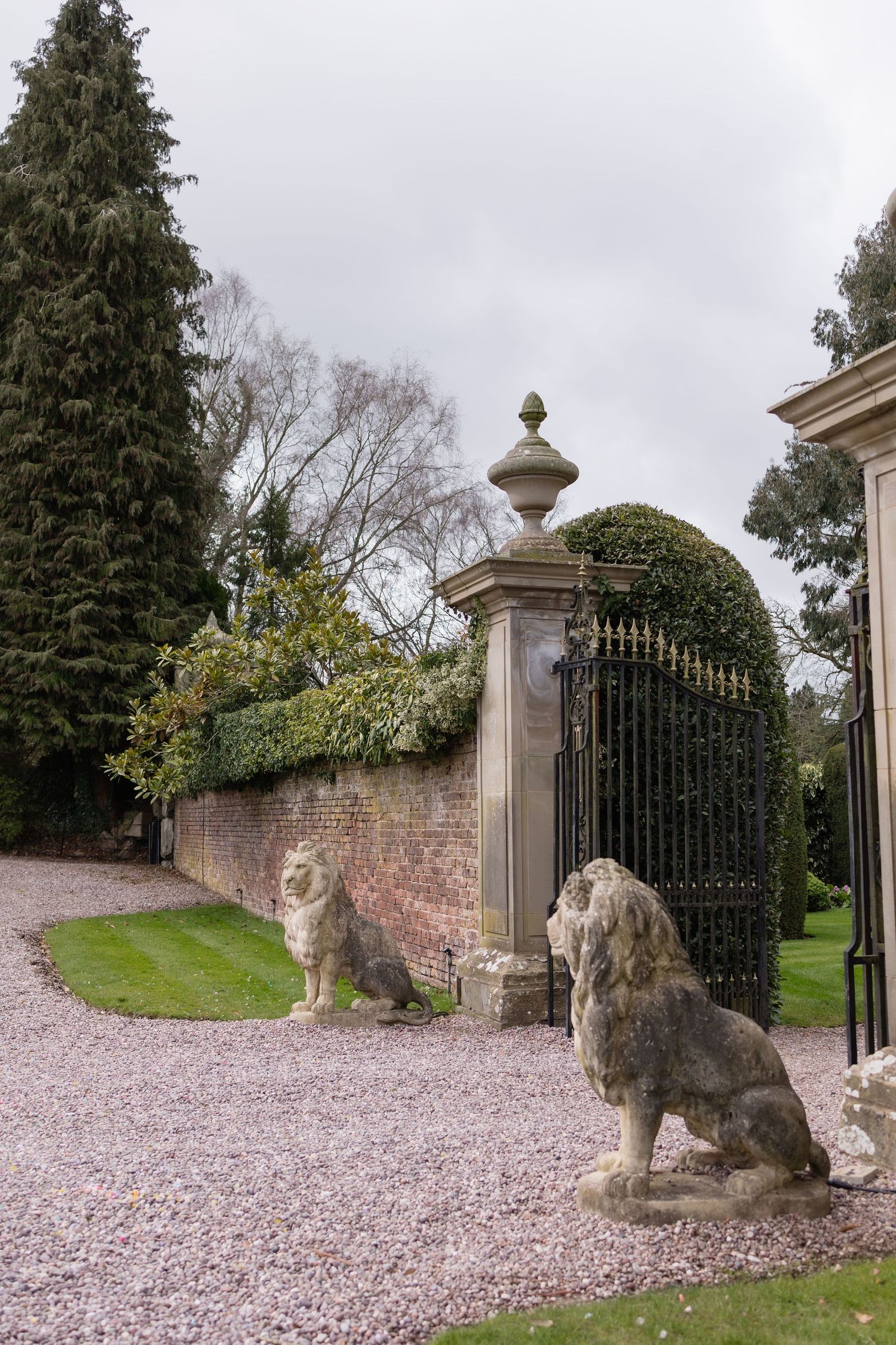 Lion statues on the entranceway to Soughton Hall