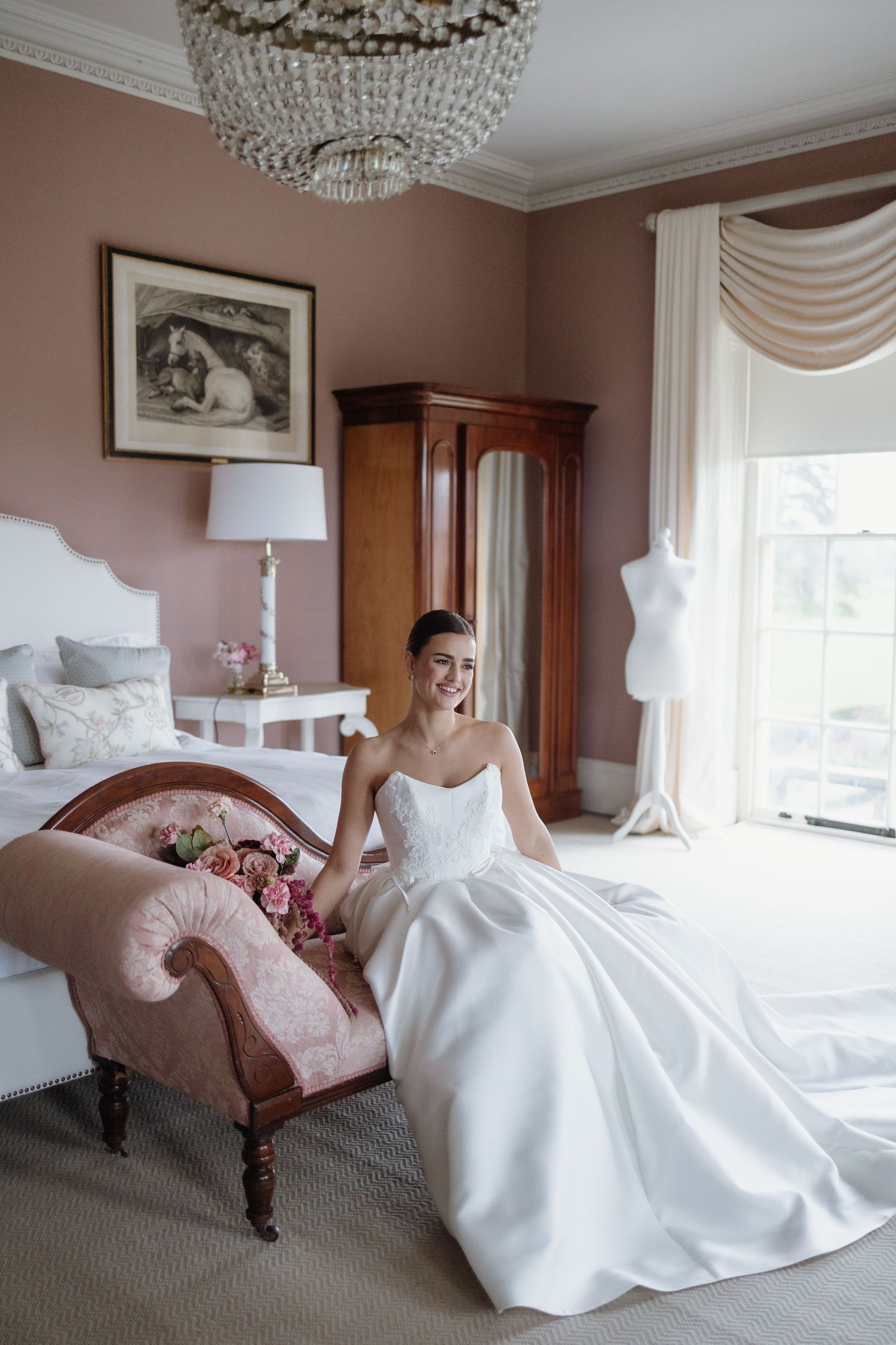 Bride at Berwick House’s grand suite in soft light