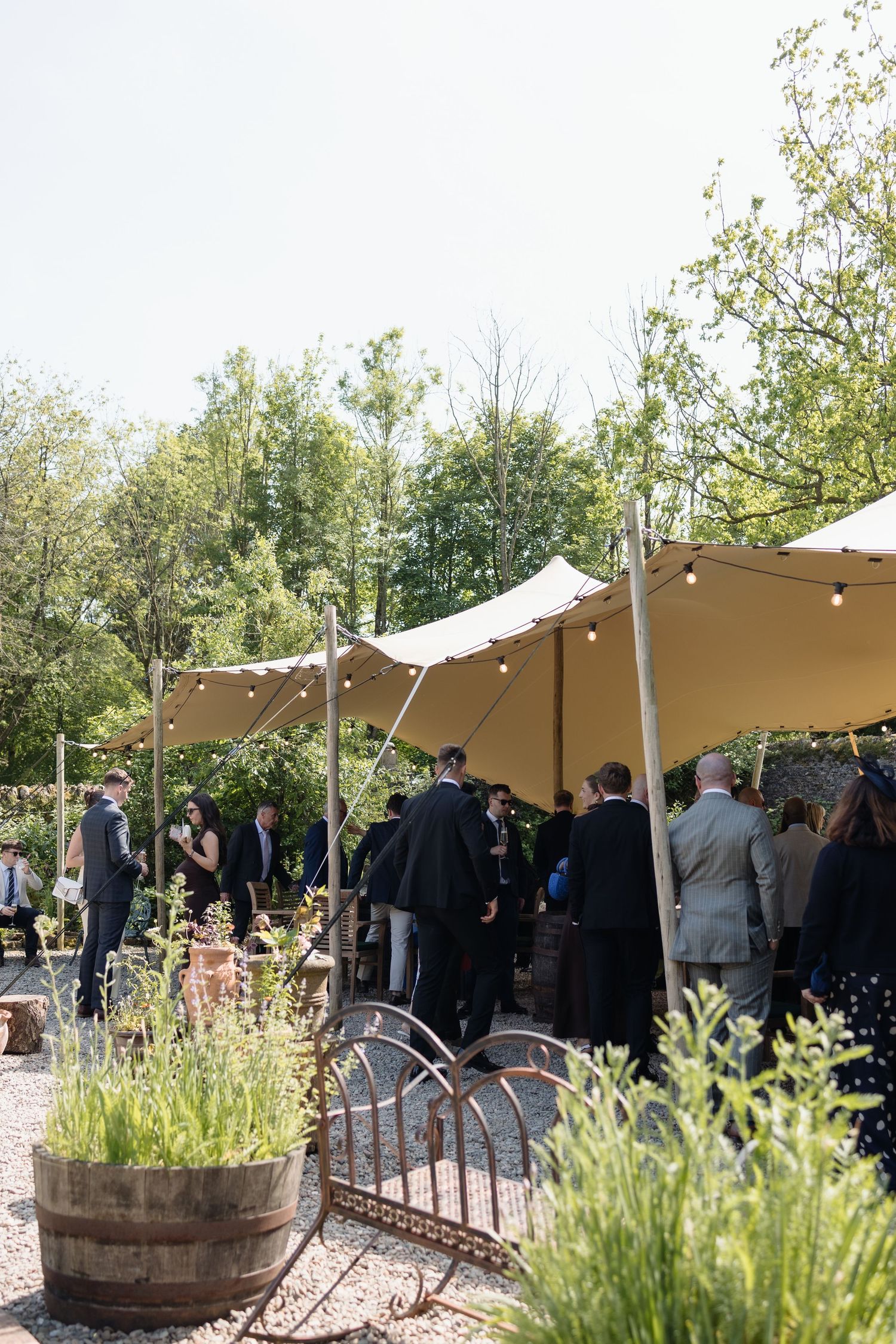 Drinks reception in the walled garden at Holesfoot