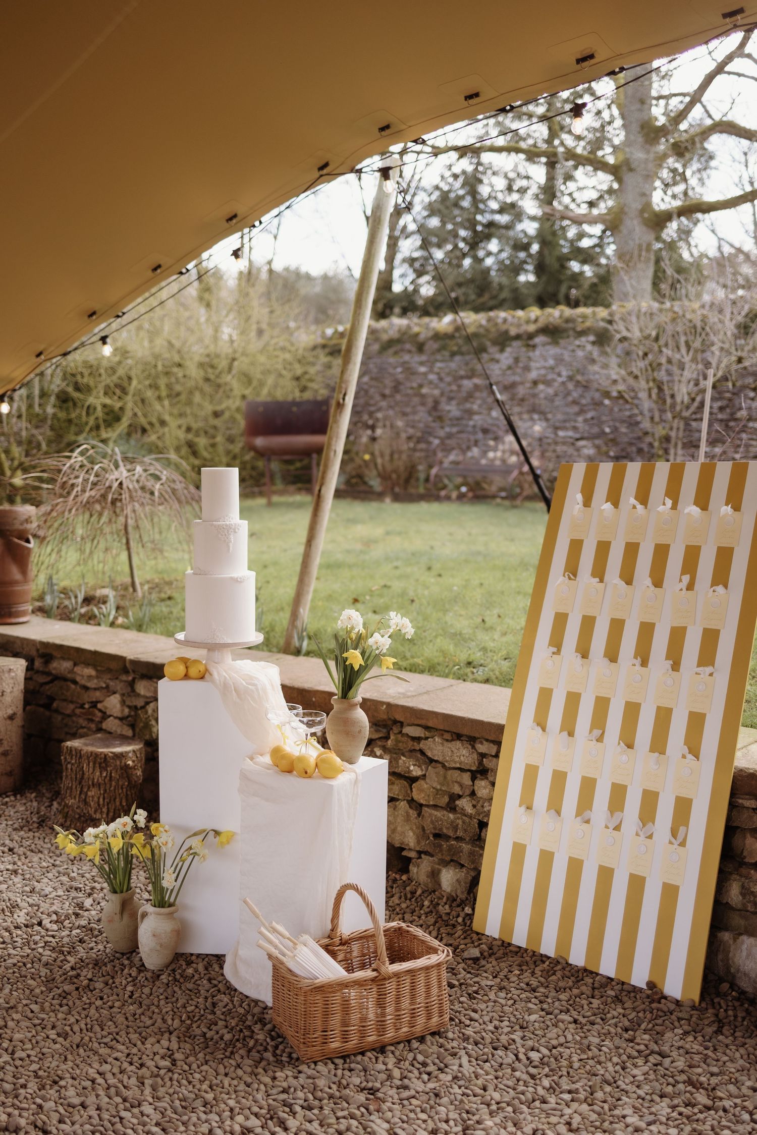 wedding cake and details in the walled garden at Holesfoot - photographed by Cheshire wedding photographer