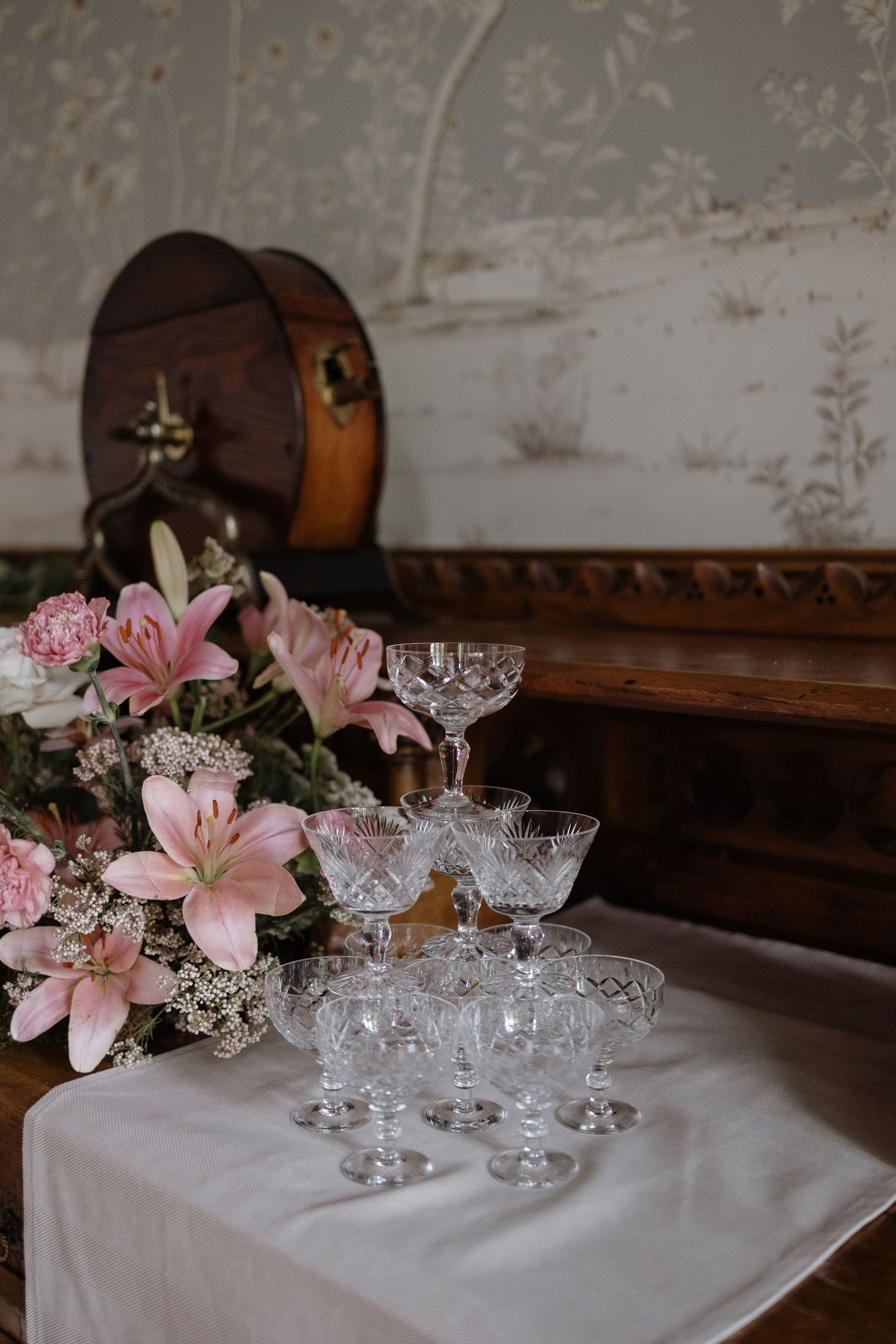 Champagne tower at Soughton Hall in Cheshire