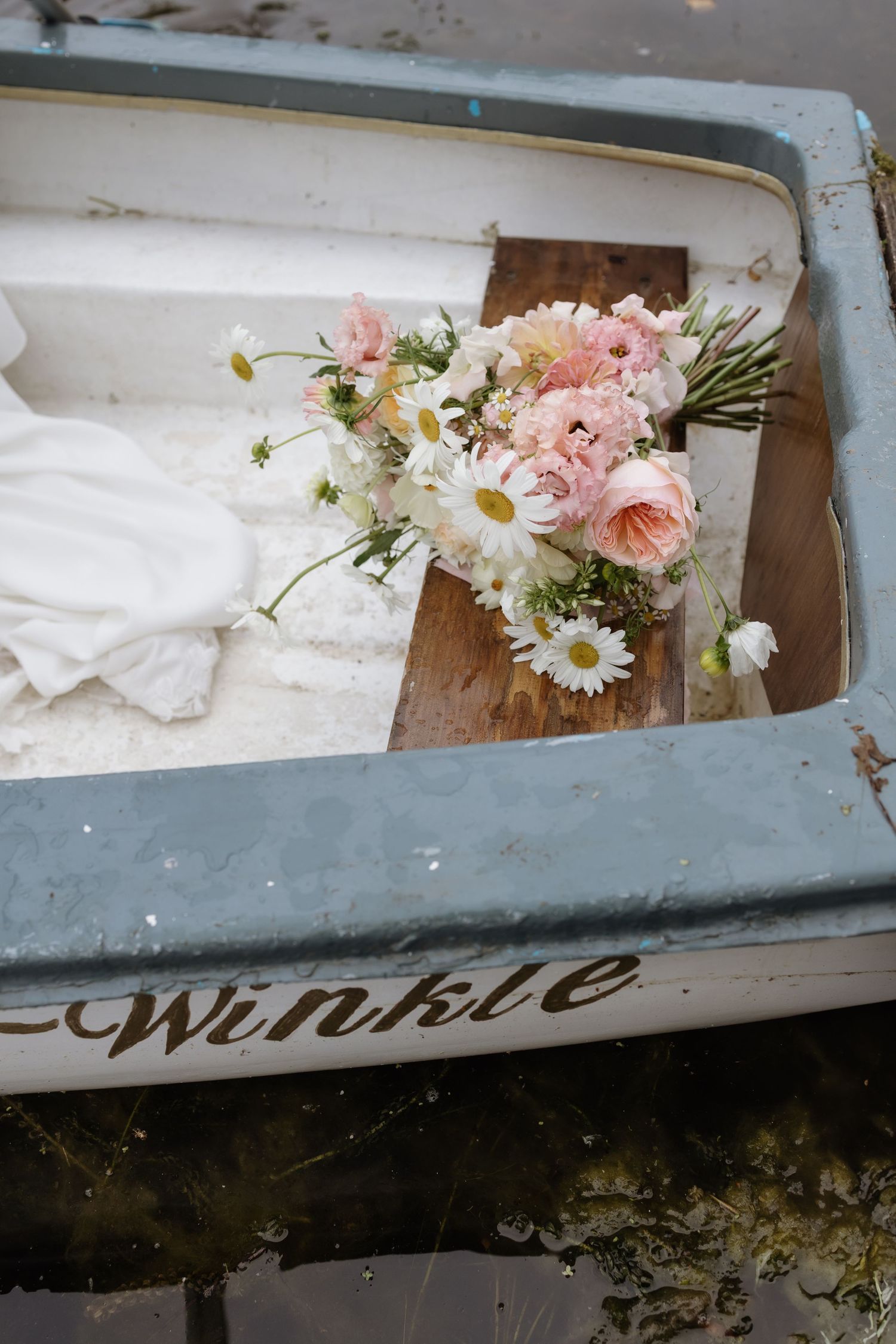 Soft pastel bouquet detail captured at Holesfoot wedding