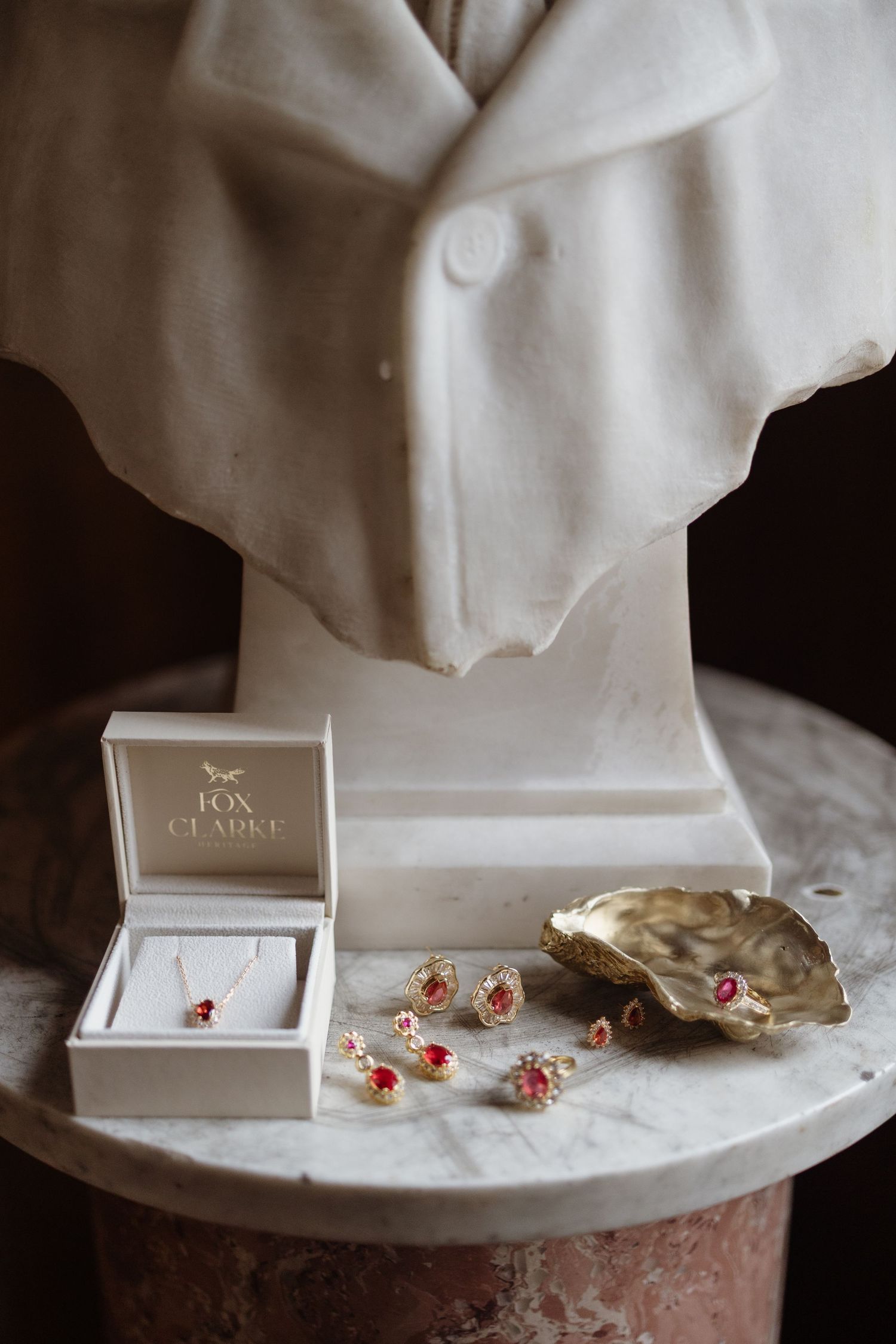 Detail shot of wedding rings on marble at Berwick House