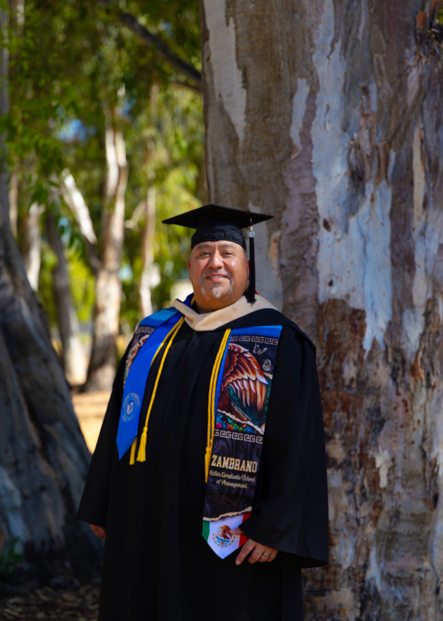 Sykes Ranch Park, Murrieta, CA. College Graduate Portraits taken inside the eucalyptus and oak trees areas.