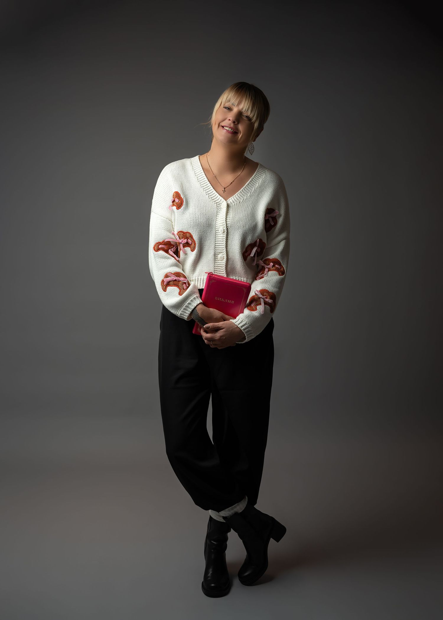 Portrait photography in Gravesend Kent with woman standing in studio wearing casual outfit