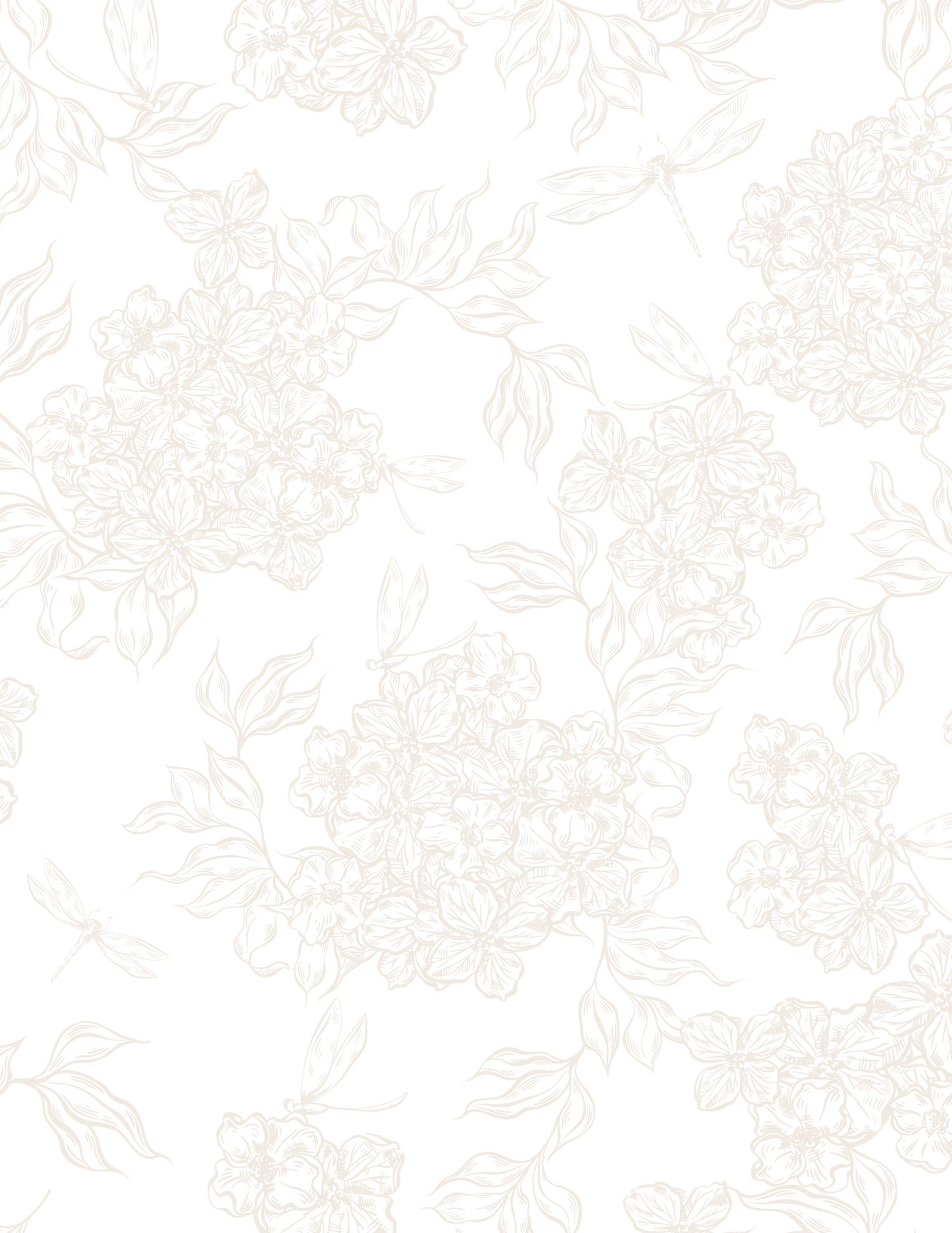 Floral wallpaper with light pink flowers and a white background