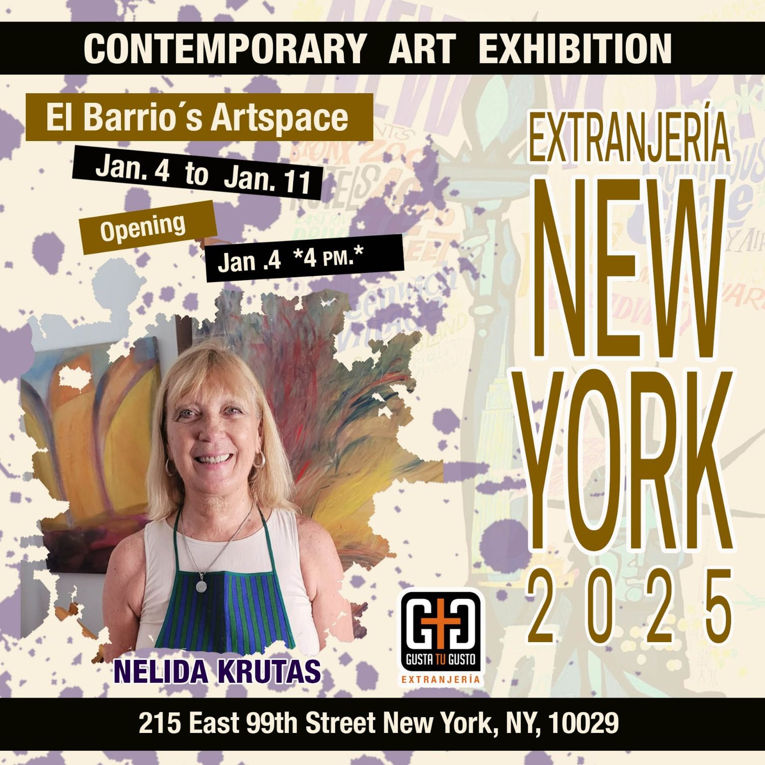 Biography Nelida Krutas. Architect & Artist. Exhibition ArtSpace El Barrio's PS109 NYC January 2025 Extranjería NYC