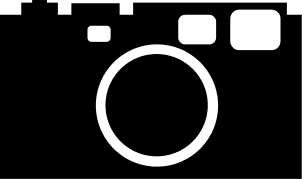 Simple icon of a camera in black with three white squares above it on a dark background.