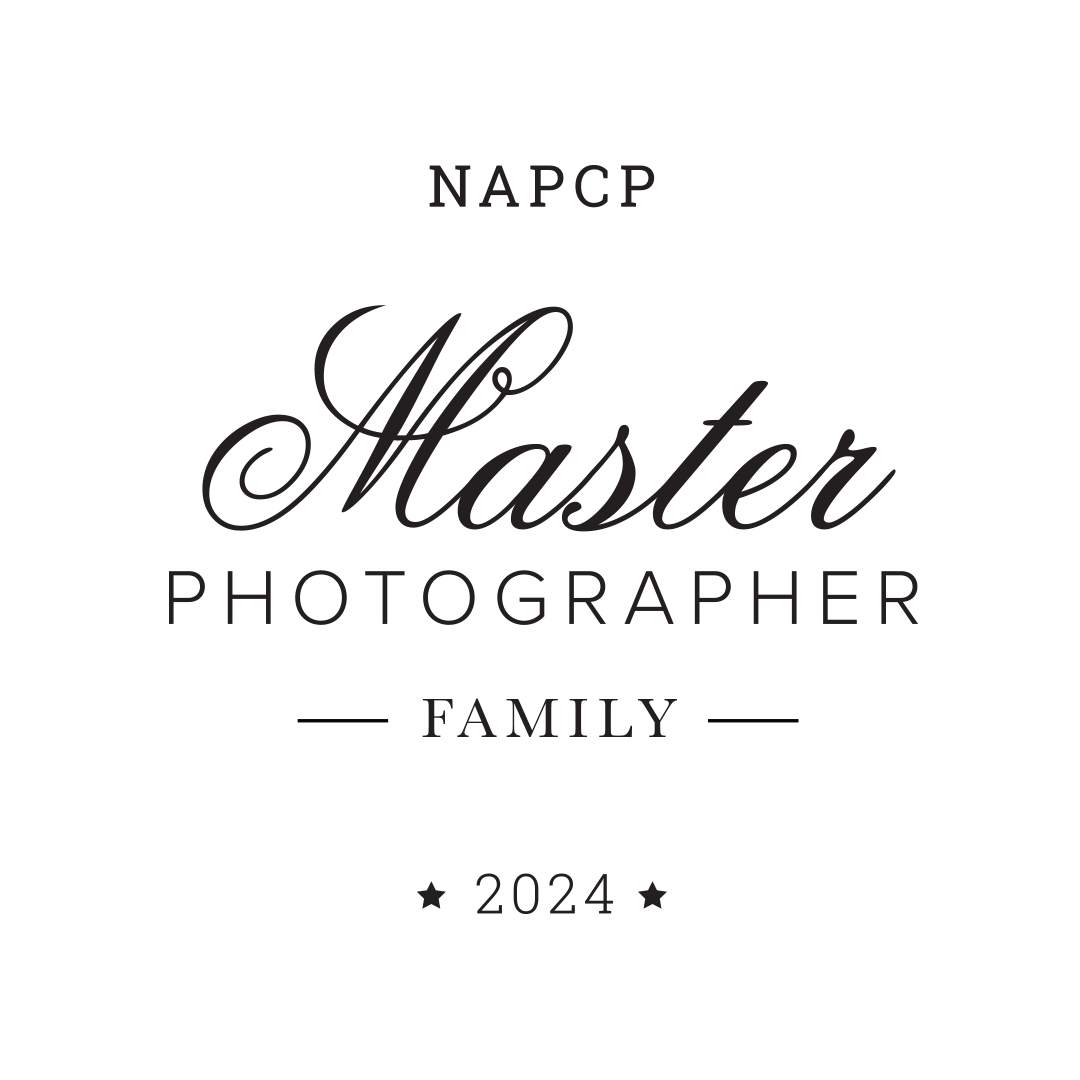 Professional black and white NAPGF Master Photographer family certification badge for 2024.