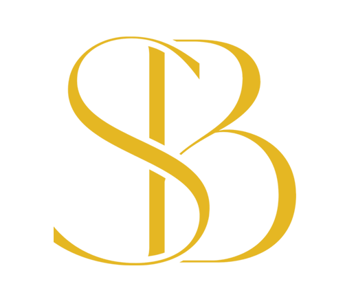 Golden SB monogram logo design on black background.