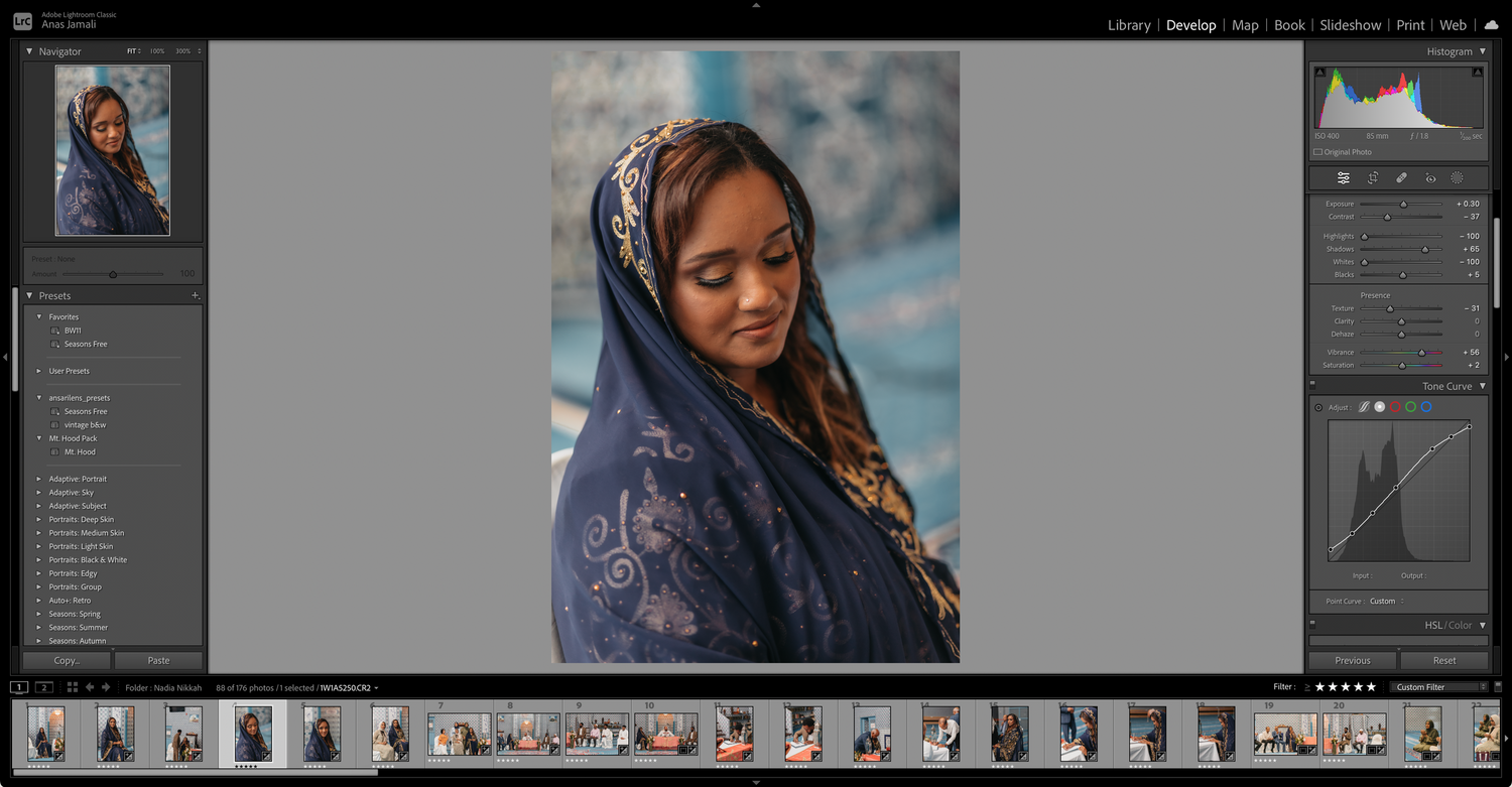 Person wearing a blue headscarf captured in a photo editing interface.