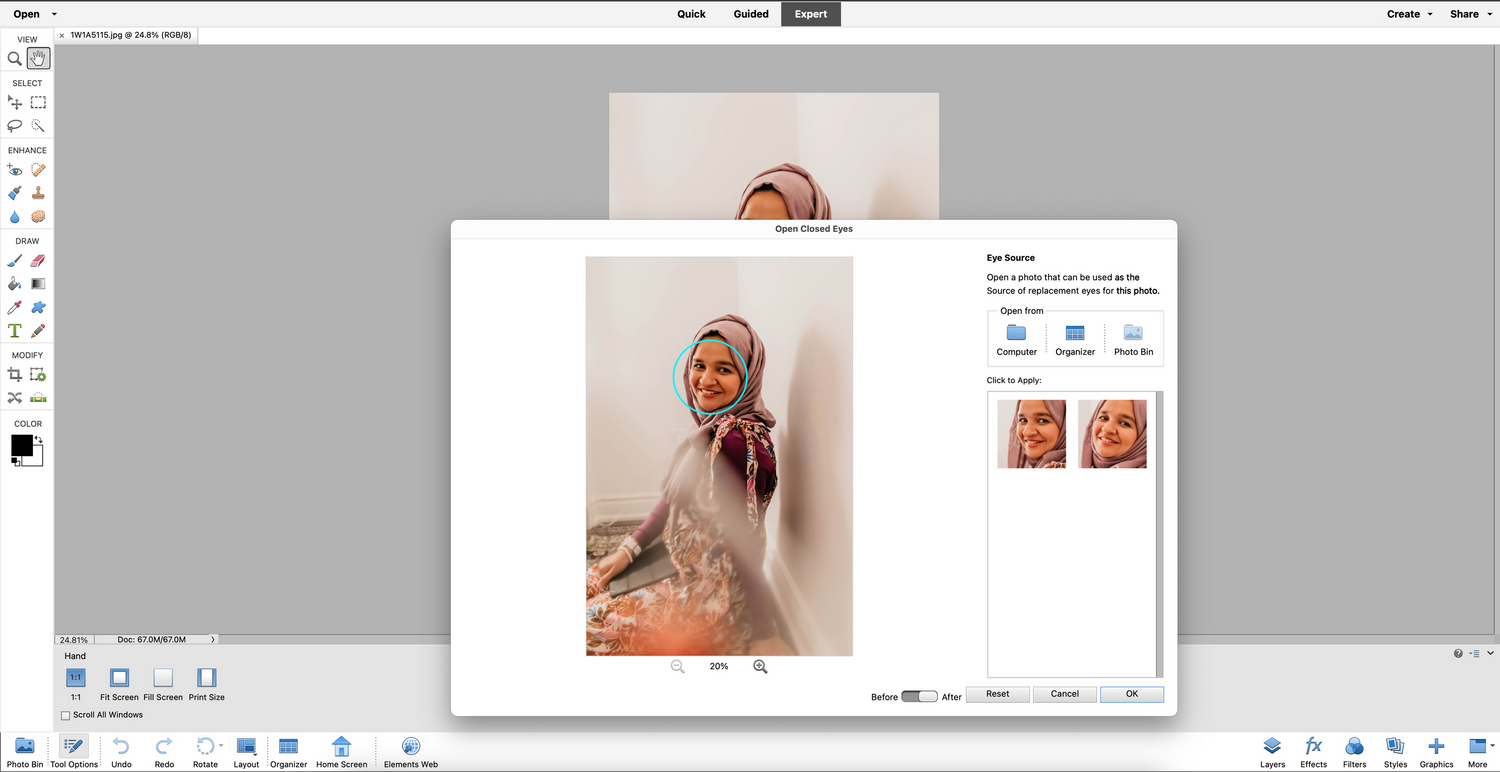 Photo editing interface showing portrait in social media upload window.