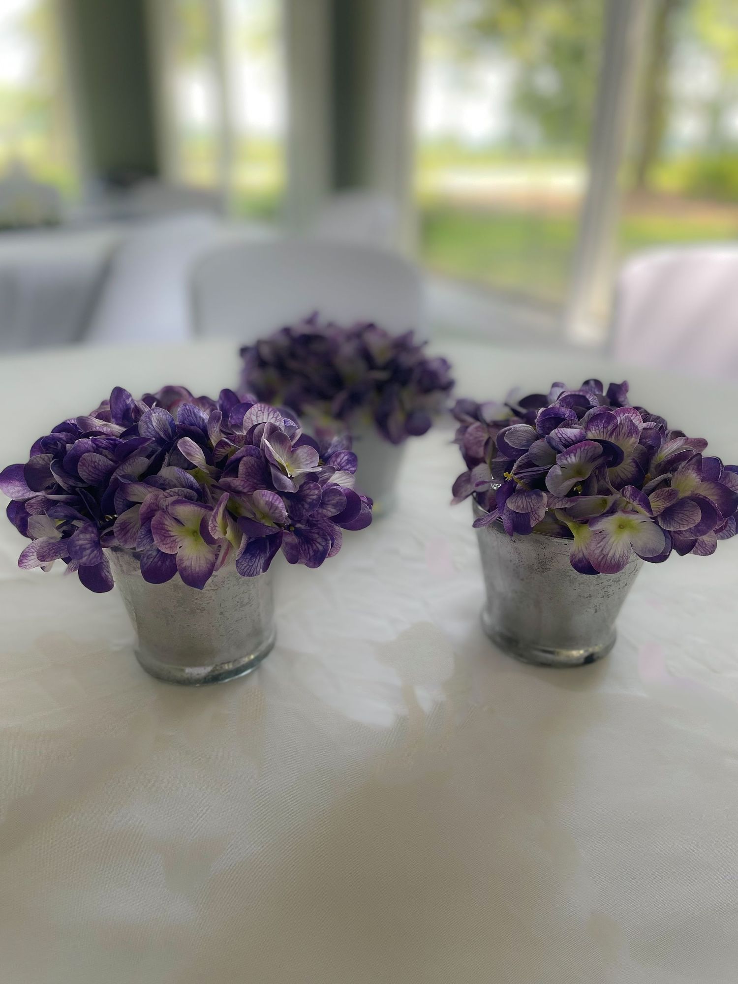 Purple hydrangea centerpieces
