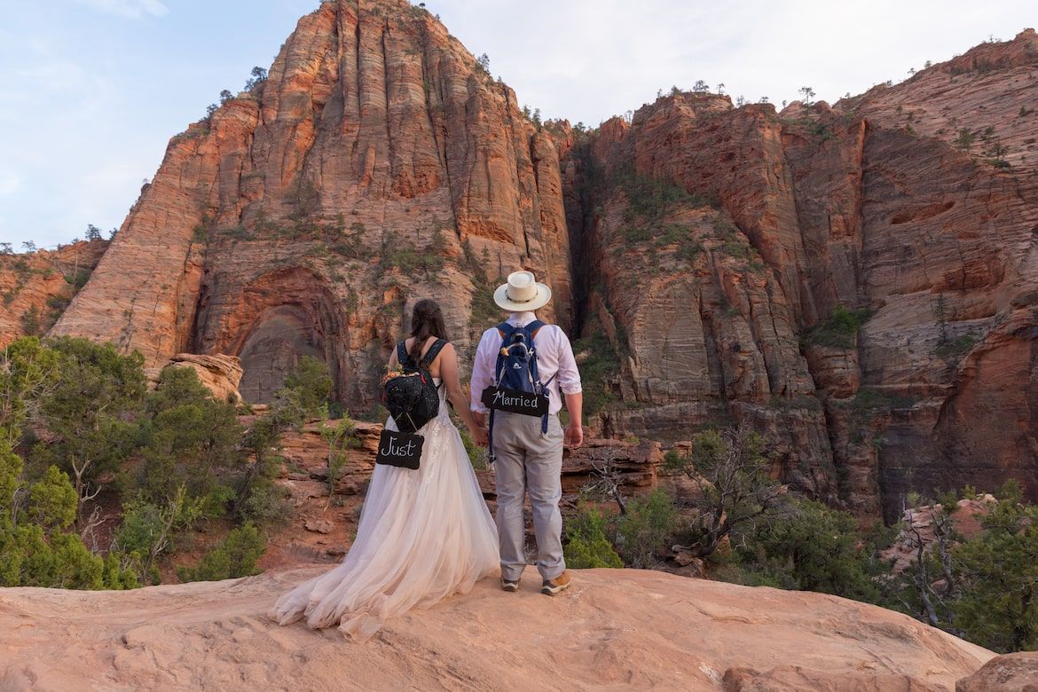 just married sign on an elopement