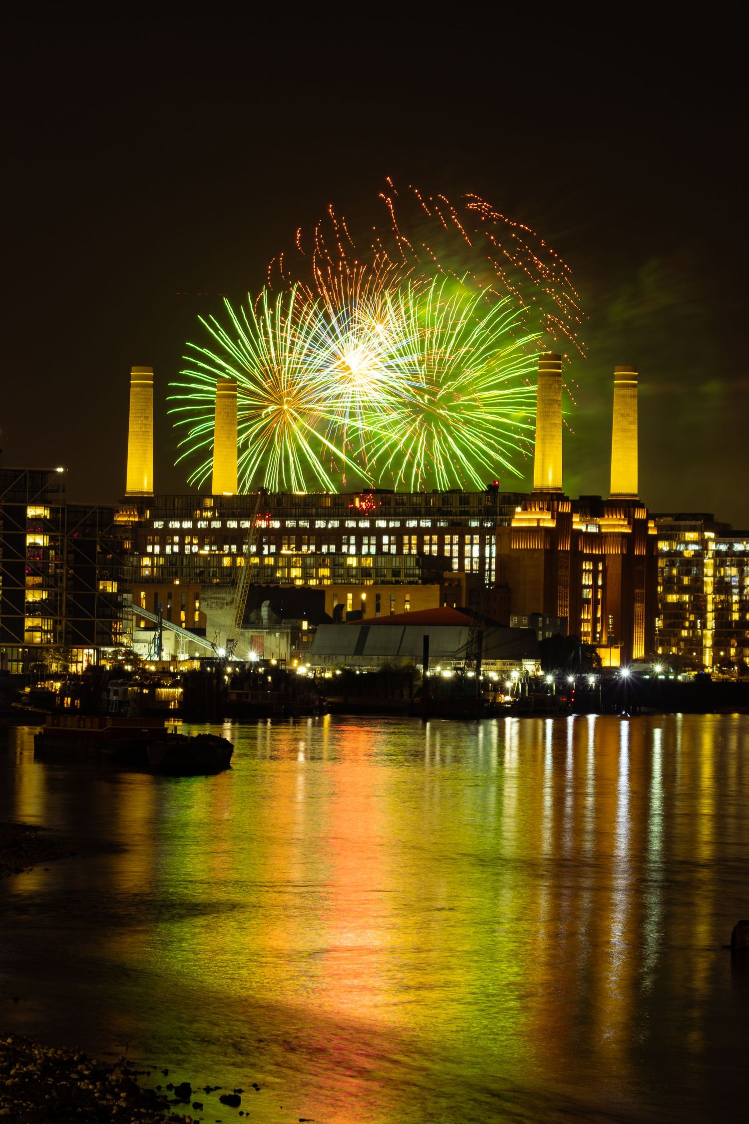 Battersea Power Station fireworks display in London by the River Thames by Kush Rattan Photography