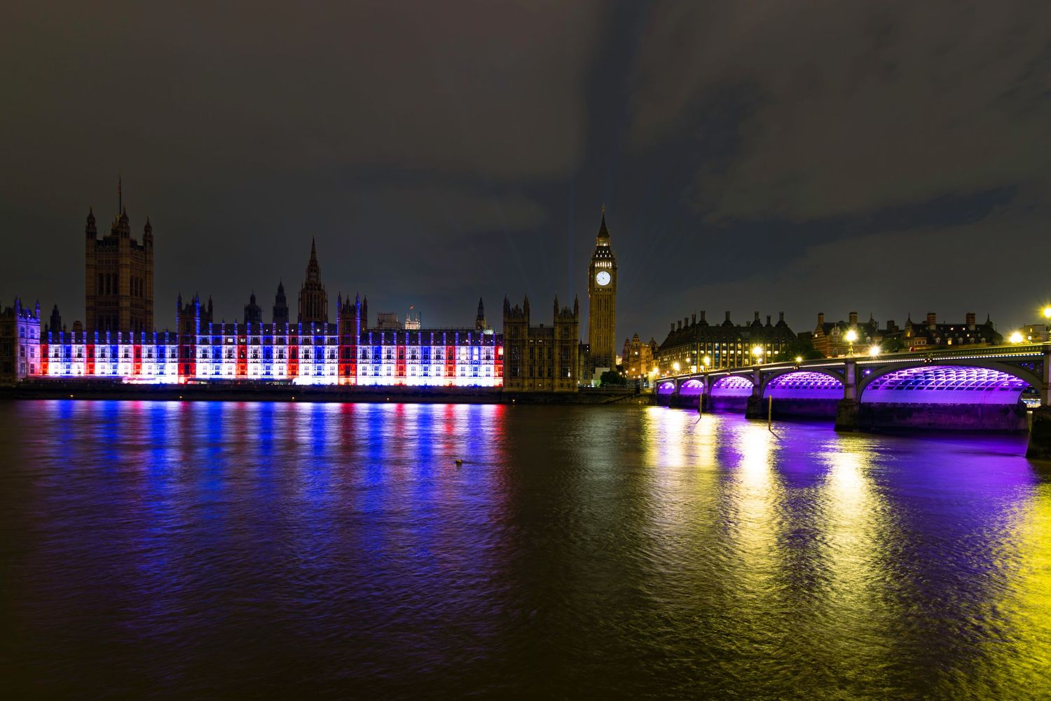 Houses of Parliament, Big Ben and Westminster Bridge during Her Majesty Queen Elizabeth II Platinum Jubilee celebrations