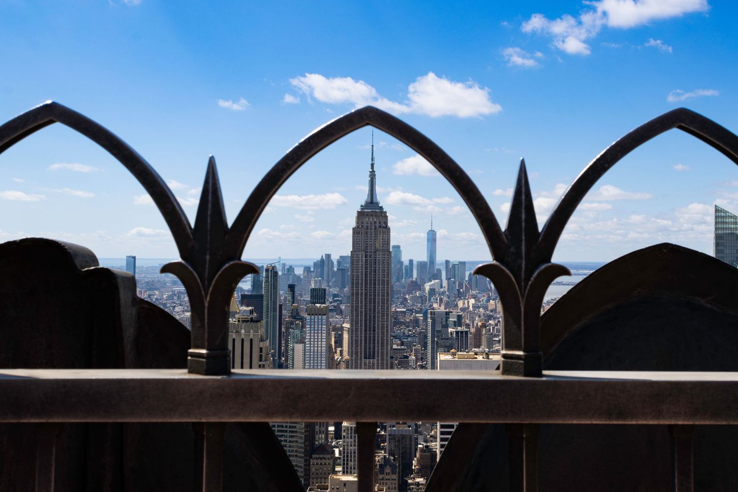 The Empire State Building and One World Trade Center as seen from the 70th floor of The Rockefeller Building Manhattan N