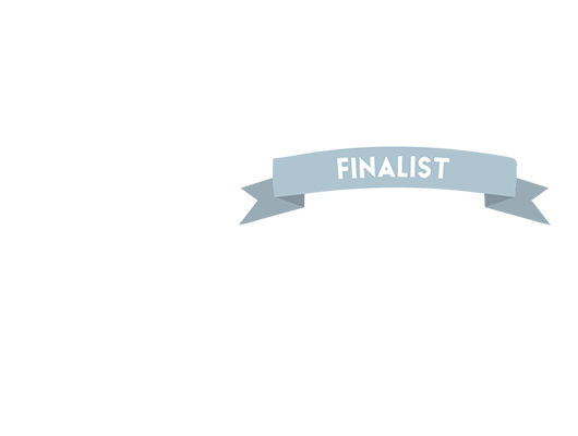 Black and white award finalist badge with banner design.