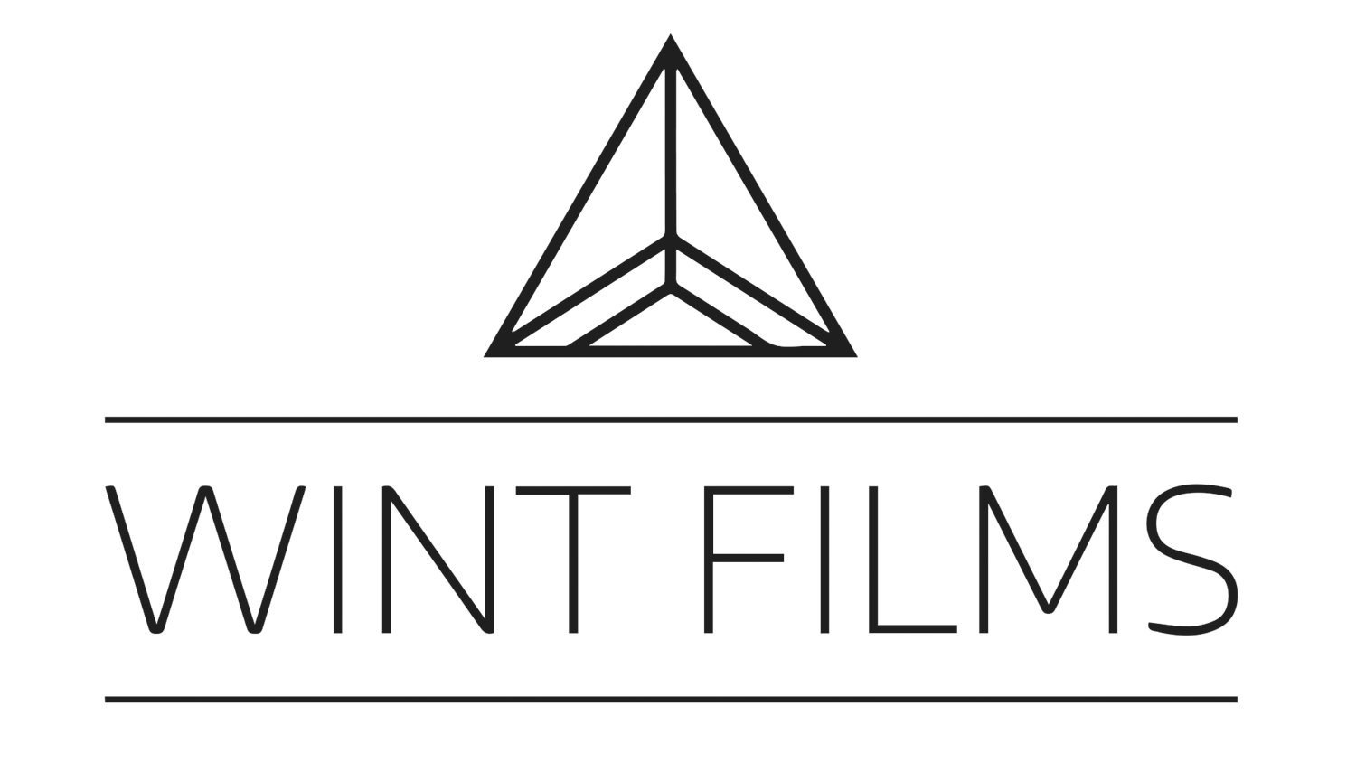 Minimalist black logo design for Wint Films featuring a triangular symbol above text.