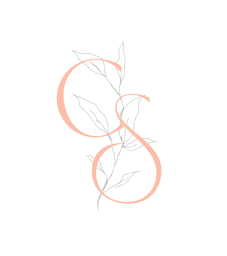 Decorative logo design featuring interlocking pink circles with botanical elements.