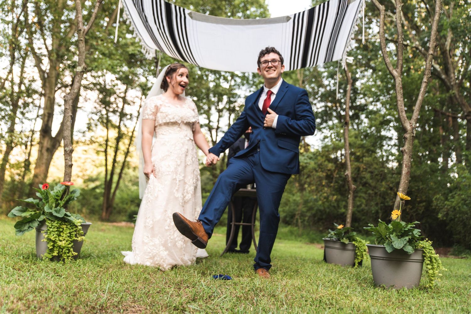 A newlywed couple.