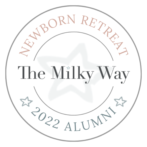 Minimalist branding design featuring 'The Milky Way' text with circular stamp elements.
